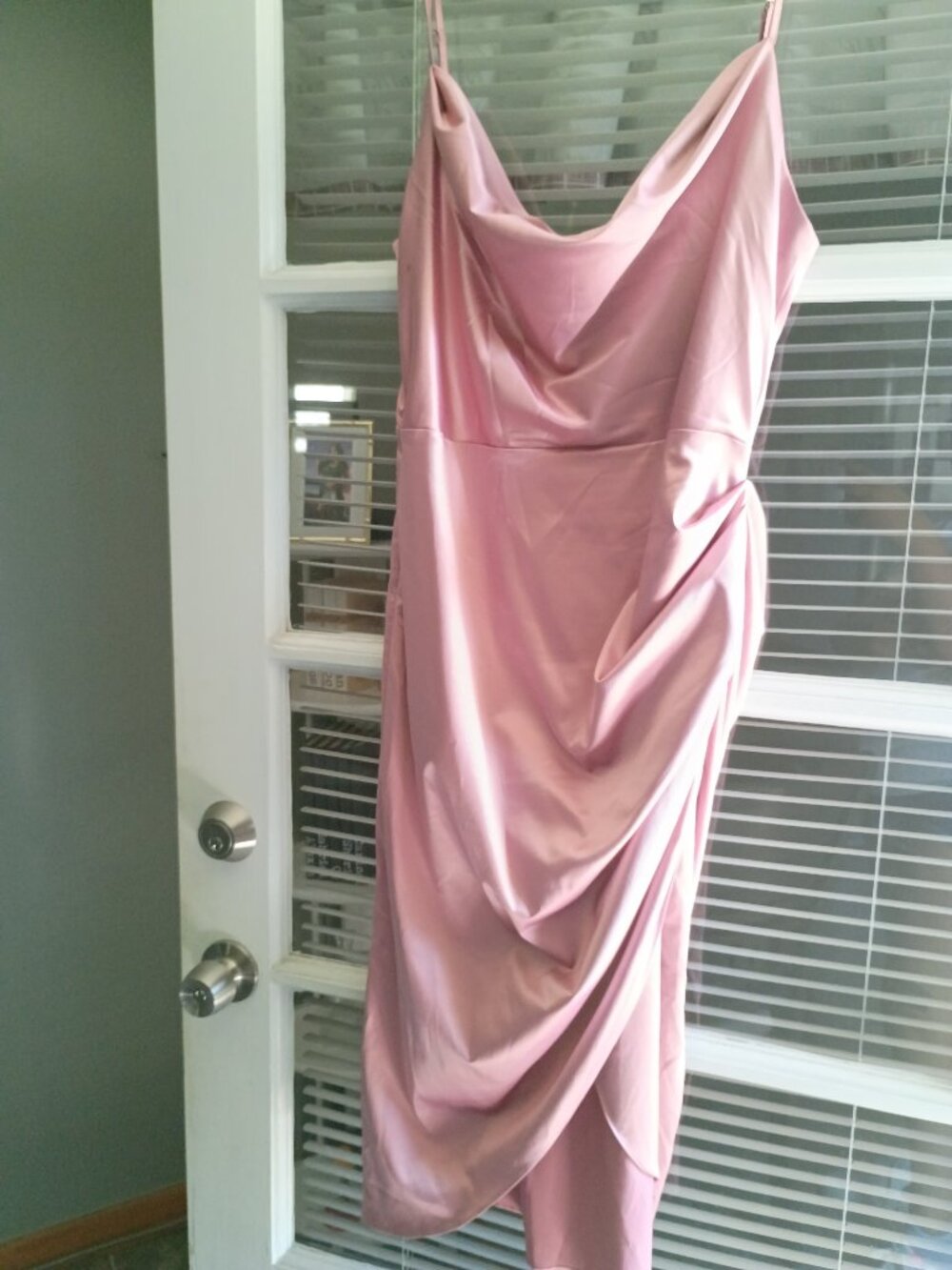 Pink Satin Ruched Bodycon Dress
